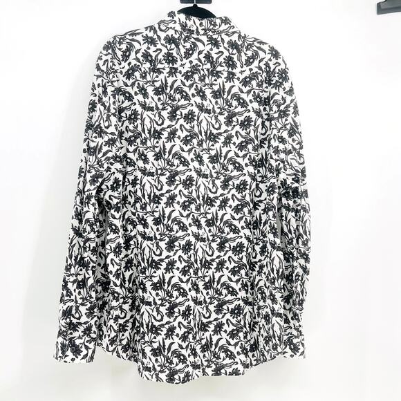 EXPRESS Woman's Neutral Floral Button Front Blouse XXL Office Goth Cottage - Picture 3 of 5